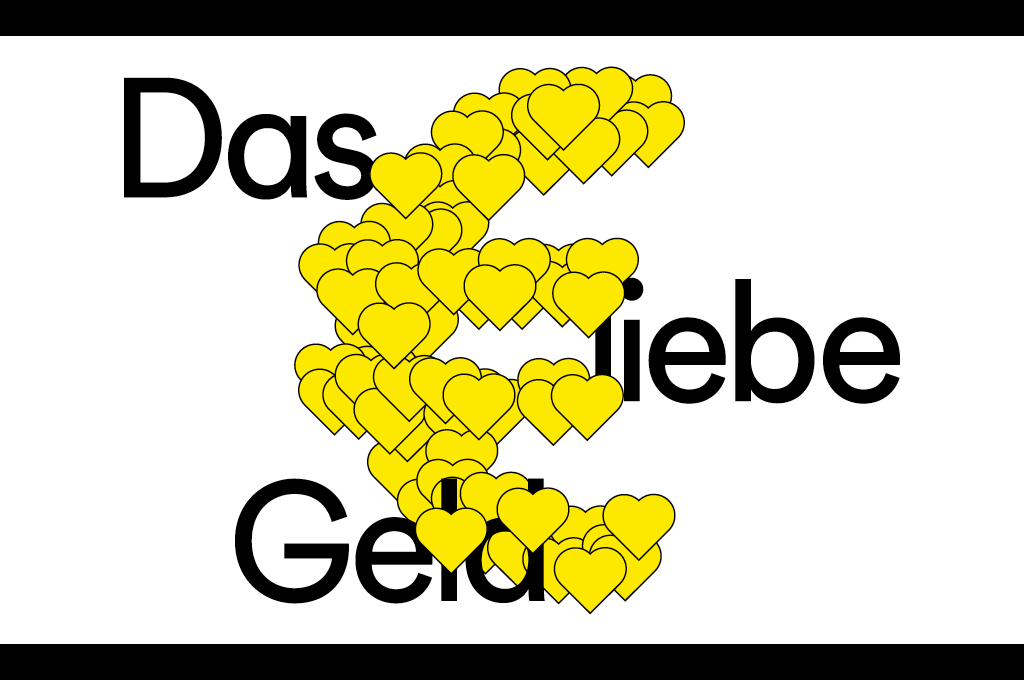 Ein gelbes Eurozeichen mit dem Schriftzug "Das liebe Geld"