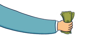 Grafik zeigt einen Arm mit Geld in der Hand