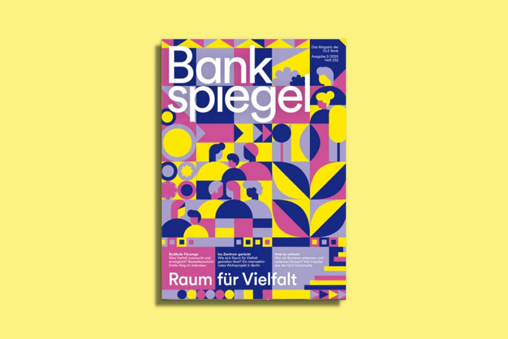 Cover der Printausgabe Bankspiegel 2/25 auf hellgelbem Grund