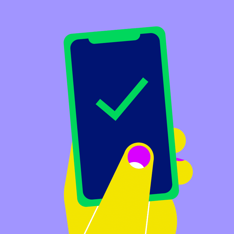 Illustration mit einer Hand, die ein Handy hält