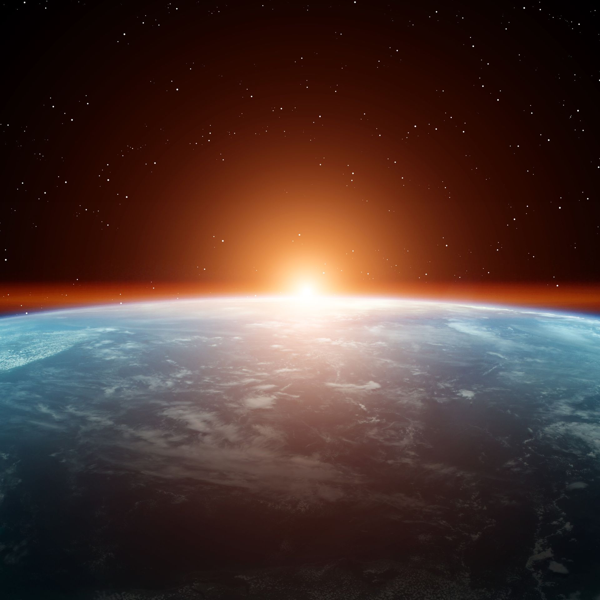 Die Erde im Weltall mit Sonnenaufgang